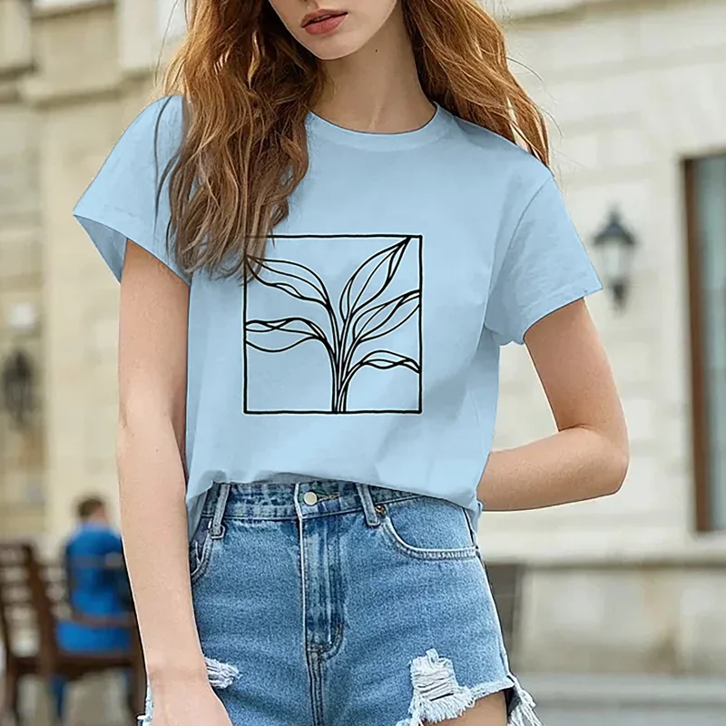 تي شيرت نسائي عصري مطبوع برقبة دائرية وأكمام قصيرة، أنيق ولا توقيت، متعدد الاستخدامات ويذهب مع مختلف