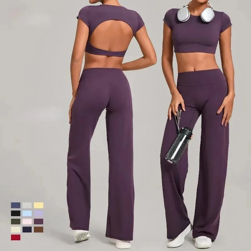 Conjuntos de Yoga sin costuras para mujer, deportes, Fitness, levantamiento de cadera, apretado, manga corta, belleza, ejercicio de espalda, correr al aire libre, trajes de gimnasio Wokout