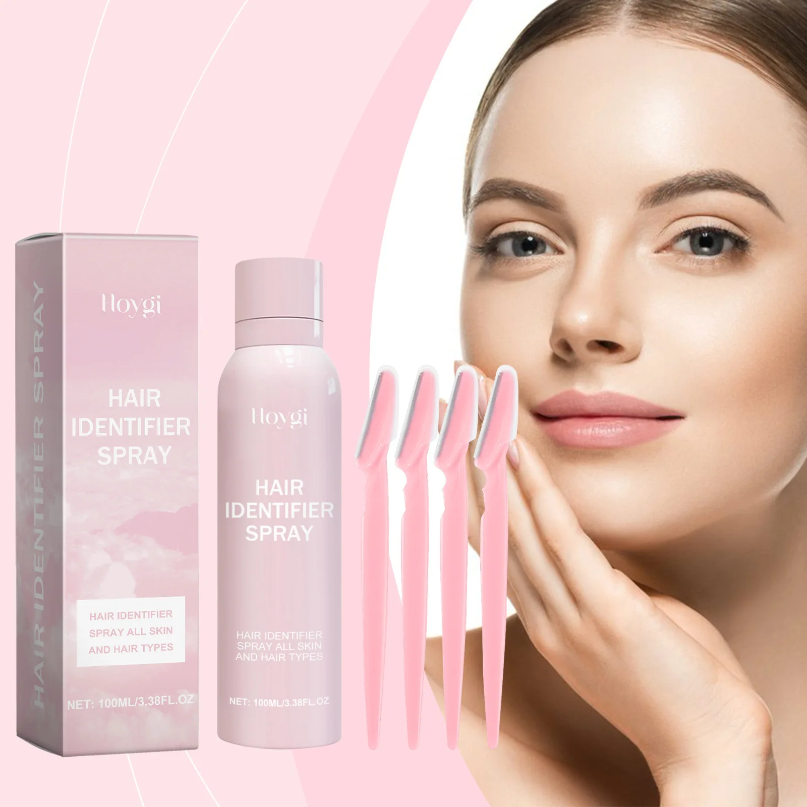 

Hair Removal Spray Set for Gentle Facial Hair Care, 100ML Facial Hair Recognition Spray, 4 Eyebrow Trimmers for Smooth Skin