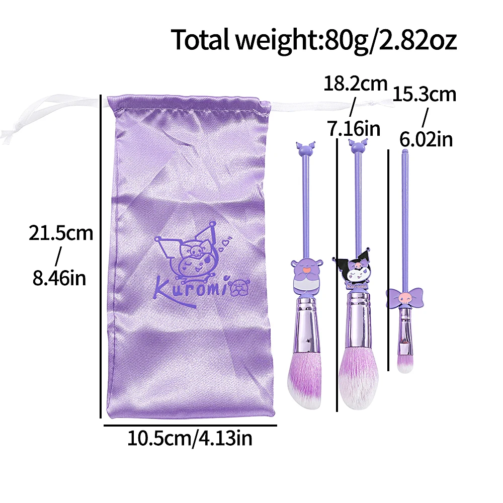 산리오 귀여운 쿠로미 메이크업 브러쉬, 슈퍼 소프트 섬유, 아이 섀도우, 애니메이션 주변 선물, 3 개