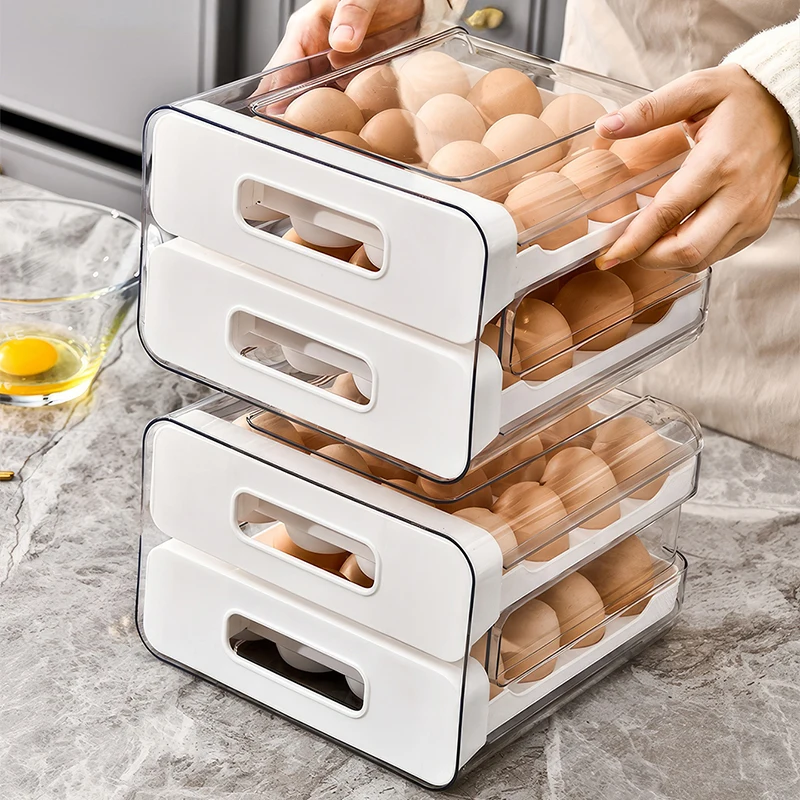 1pcs，Automatic Scrolling Egg Rack Holder Storage Box Egg Basket Container Organizer  Refrigerator Egg Dispenser For Kitchen