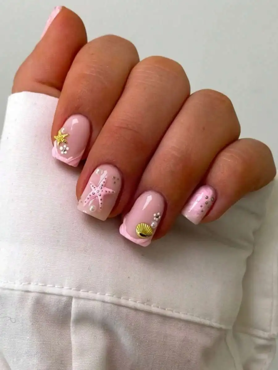 

24pcs Rectangular Wearable Nails 3D Gel Long Square Floral Pearl Decor French Manicure Pink Acrylic Fake Nails For Women