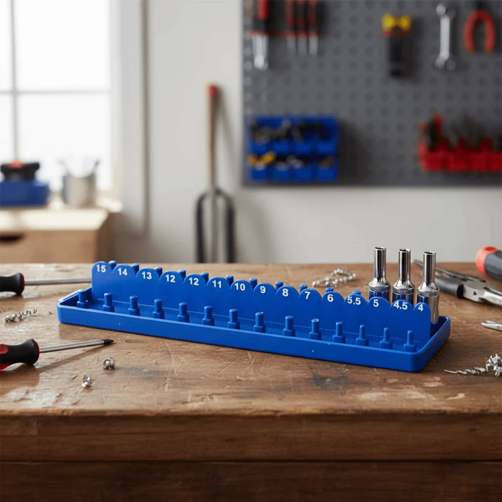

Blue Color Socket Organizer Metric Size 1/4 Inch Socket Tray High Quality Plastic Material Wrench Holder Daily Necessities