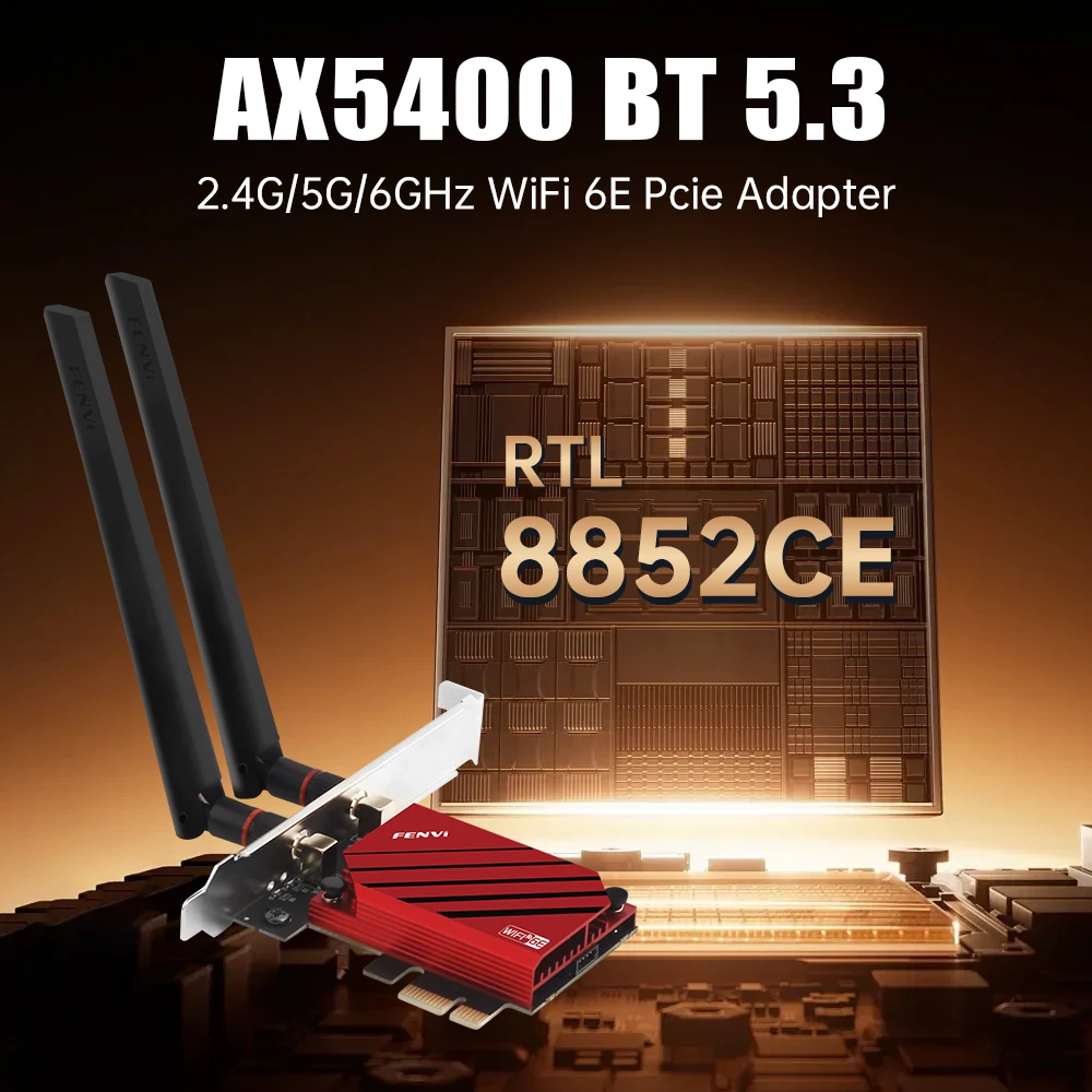 

fenvi WiFi 6E AX5400 RTL8852CE PCIE Adapter Bluetooth 5.3 Network Card 6G/5G/2.4G 802.11ax Wireless WiFi6 for Desktop Win 10 11