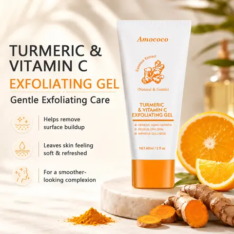 Amococo 2/4pcs Gel exfoliant au curcuma et à la vitamine C 60ml, gel exfoliant pour le visage, gommage doux pour le visage, ensemble de soins de la peau pour une peau lisse et éclatante