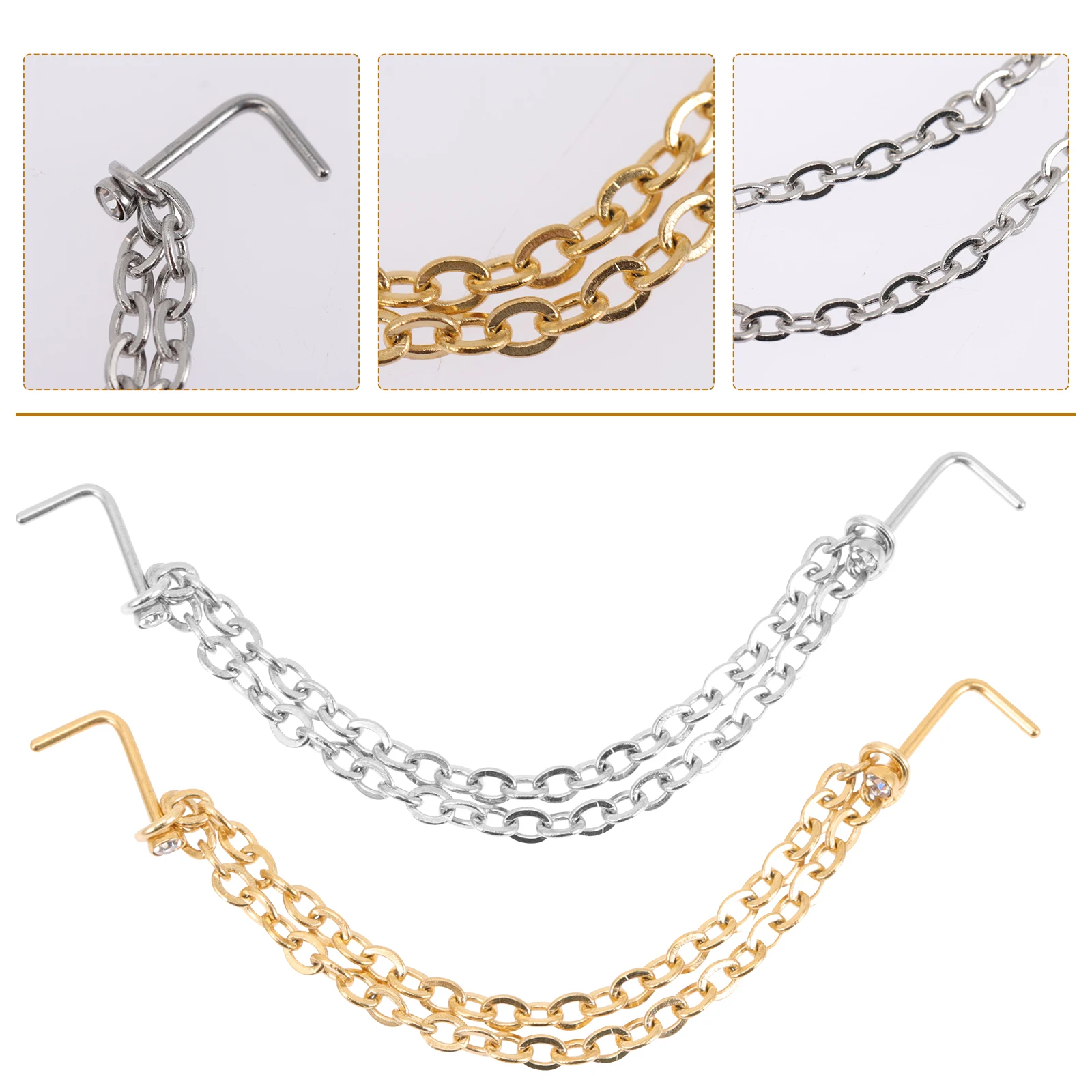

6pcs Piercing Jewelry Stainless Steel Light Weight Fashion Chain Daily Accessories Nose Ring Nose Chain Ring Stud