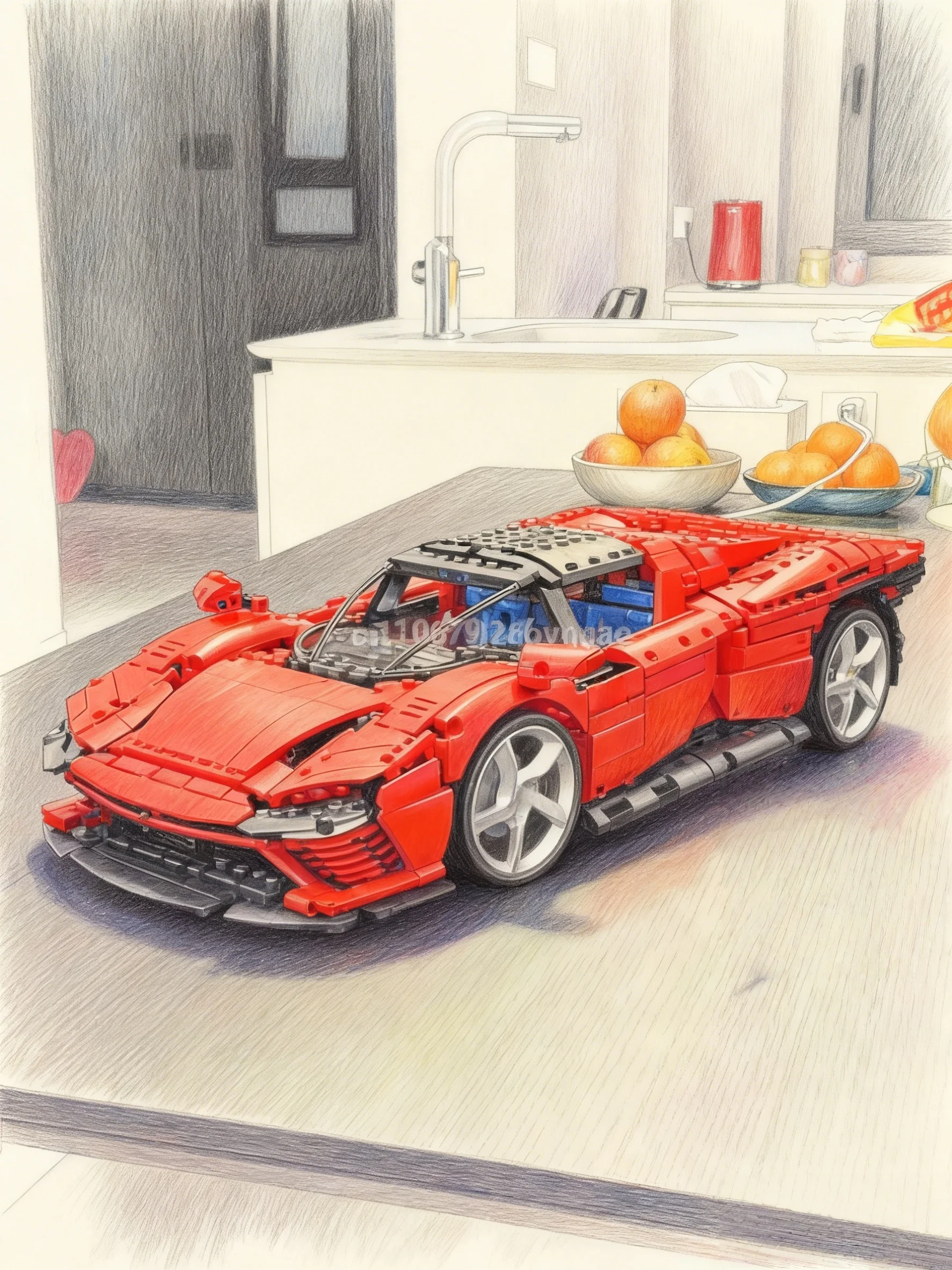 

3778 штук красного спортивного автомобиля, складные компоненты сборки строительных блоков, подходящие для рождественских подарков