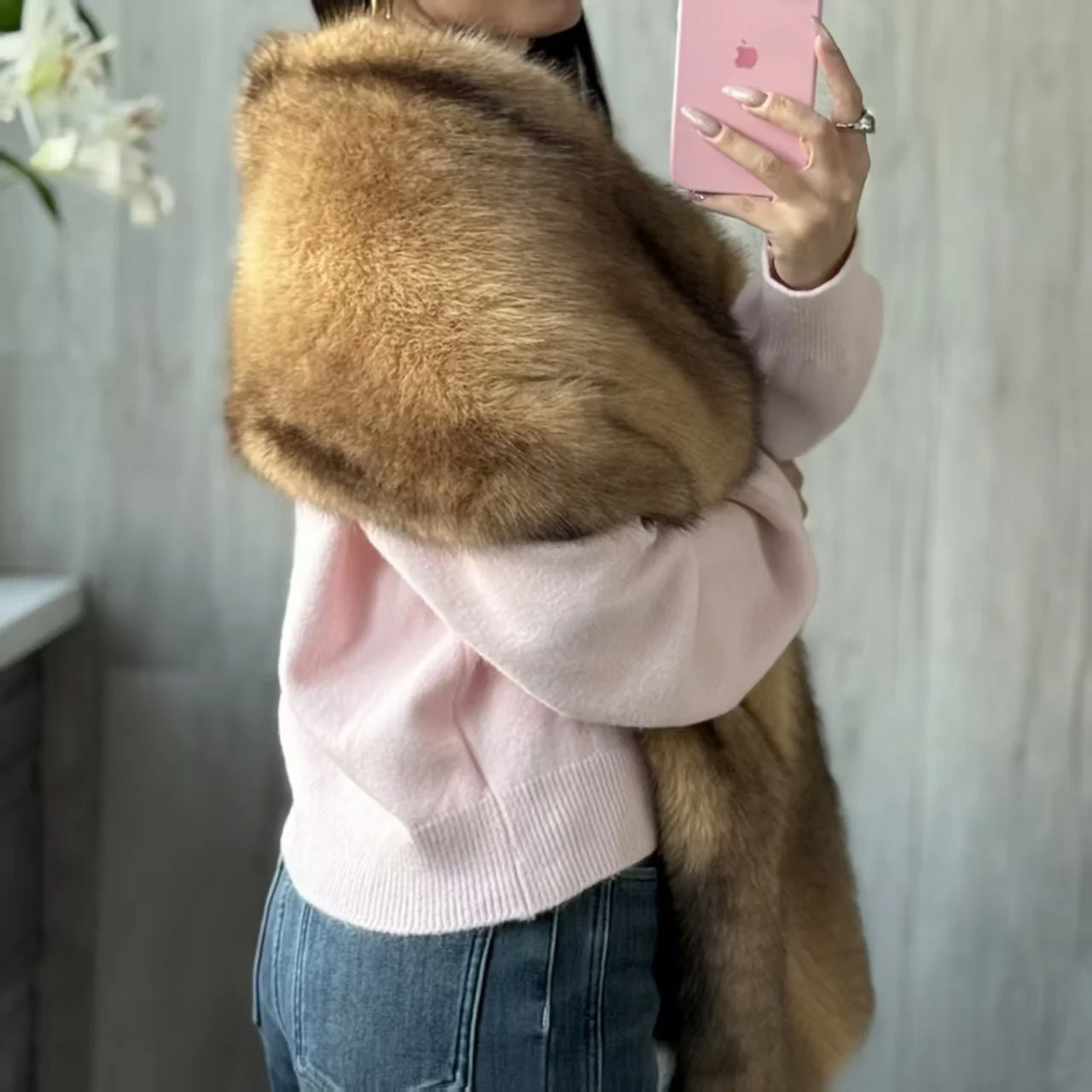 Women's Long Cloak with Warm Fur Collar Imitation Fox Fur Shawl Scarf Winter Fashionable Outerwear