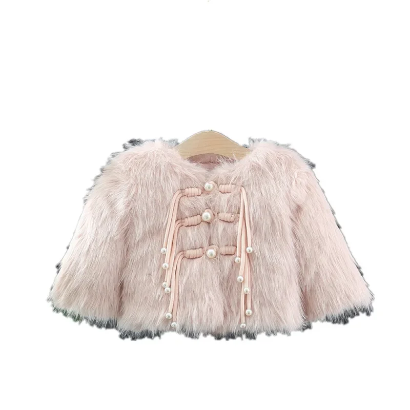 Girls Faux Fur Coats Winter Children Fashion Thick Velvet Jackets For Baby 1 To 4 Years Outerwear Kids Party Clothes Outdoors