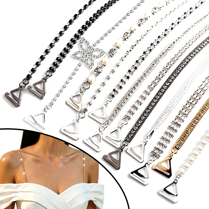 1/2Pcs Fashion Shoulder Straps Crystal Underwear Straps Metal Bra Straps Non-Slip Sexy Invisible Cool Women Bra Strap For Decor