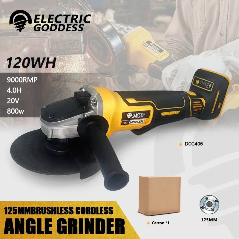 Maglev Metal Corte Elétrica Deusa, Brushless Angle Grinder, cobrando por Dewalt, 20V Bateria, 125mm, DCG406