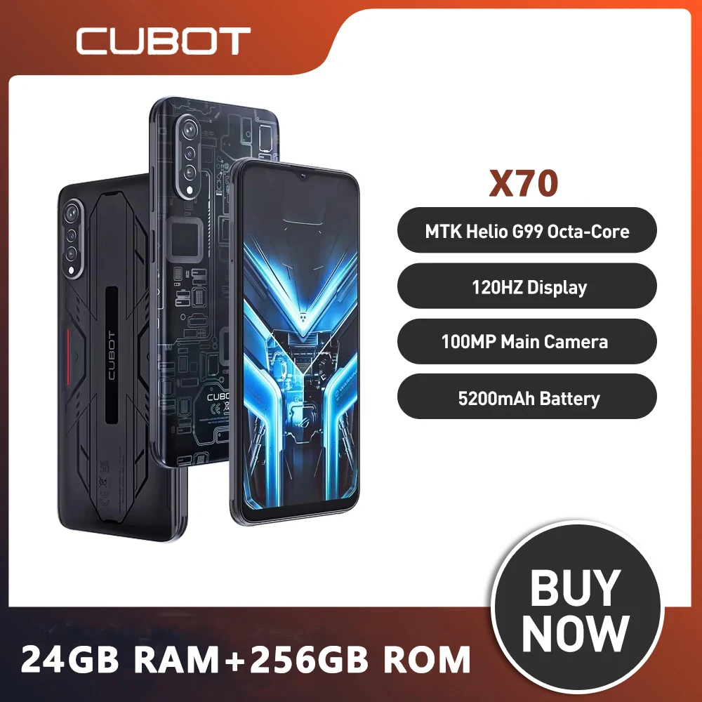 Cubot X70 Smart Phone Helio G99 13 6.583 Inch 120Hz Refresh 12GB RAM+256GB ROM 5200 mAh Battery 100MP Camera Mobile Phone NFC