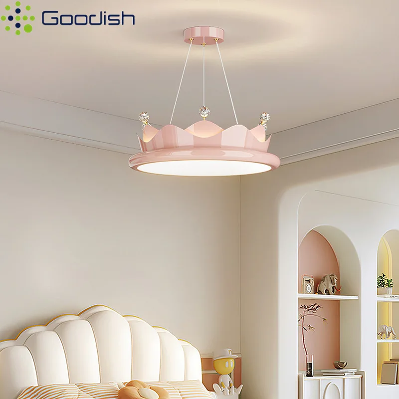Lustre romantique couronne rose princesse lampes suspendues modernes Art décoration de la maison lampes suspendues pour chambre d'enfant chambre de fille