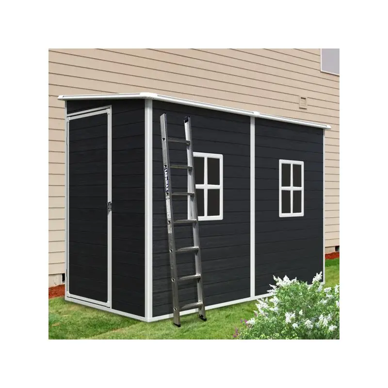 سقيفة تخزين خارجية مقاس 4 × 8 أقدام مع أرضية - هيكل من الراتنج، مقاومة للماء، أبواب قابلة للقفل، نافذة للفناء، الفناء، الحديقة - #1