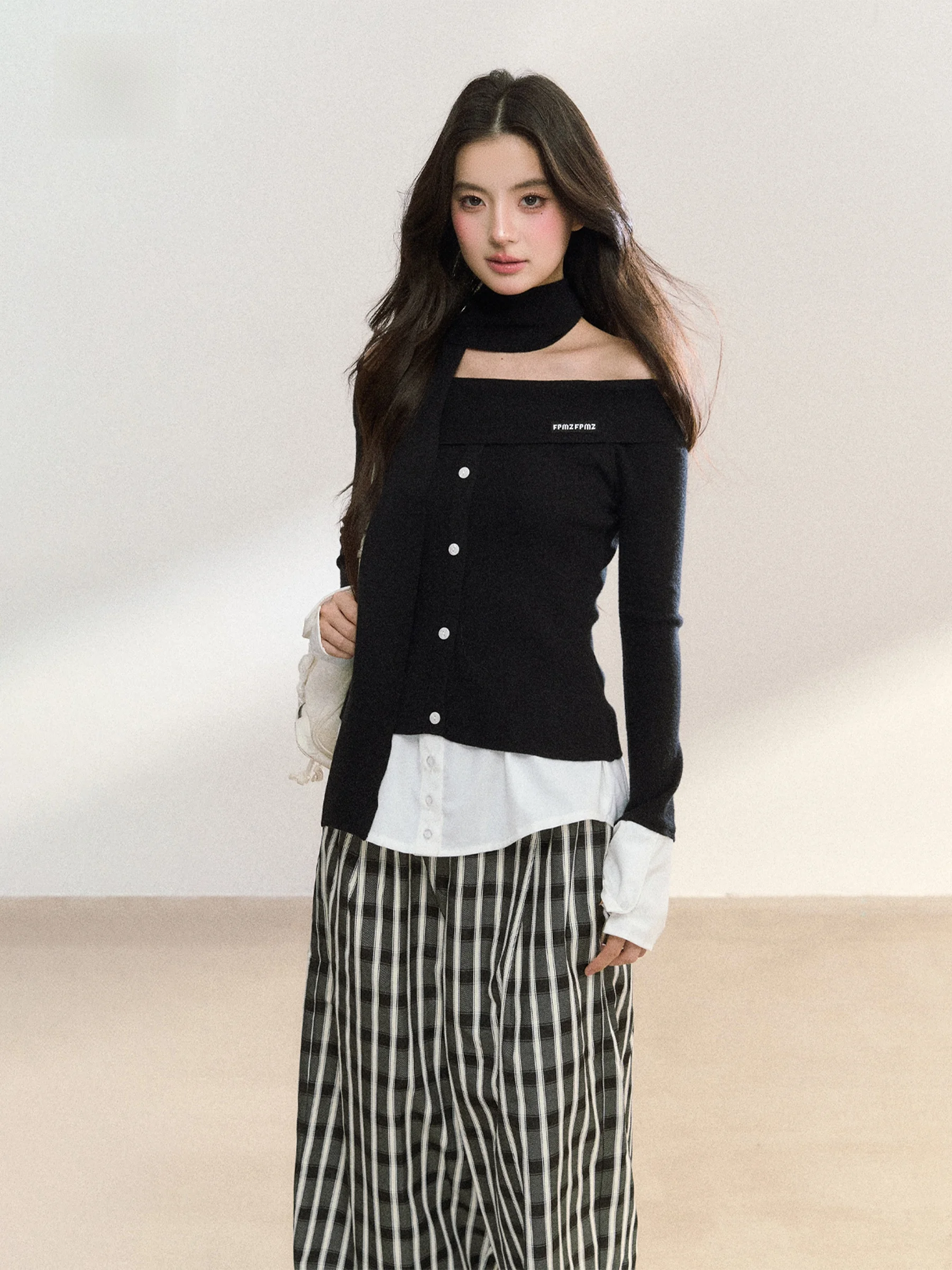 

Вязаный топ с отложным воротником-стойкой, базовый дизайн на пуговицах, осень-зима, теплый длинный топ свевого цвета