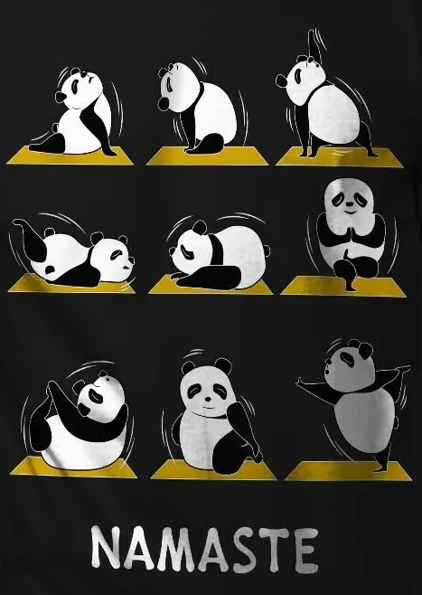 Namaste Funny Panda Yoga Poses Graphic T-Shirt 100% Cotton O-Neck Short Sleeve Summer Casual Mens T-shirt Streetwear