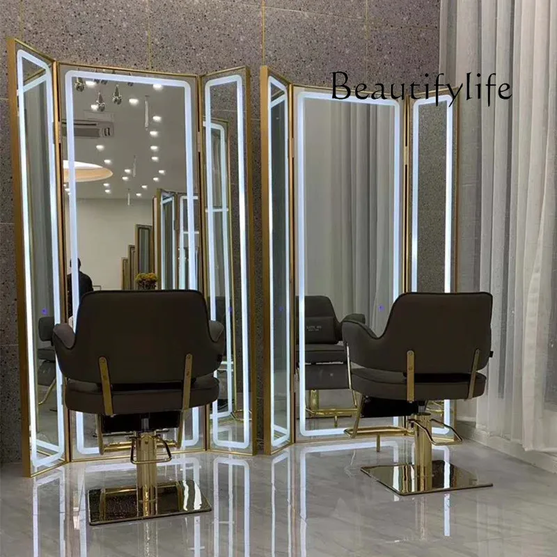 

Hairdressing mirror, dedicated to hair salon, simple barber shop floor-to-ceiling three-sided hairdressing mirror