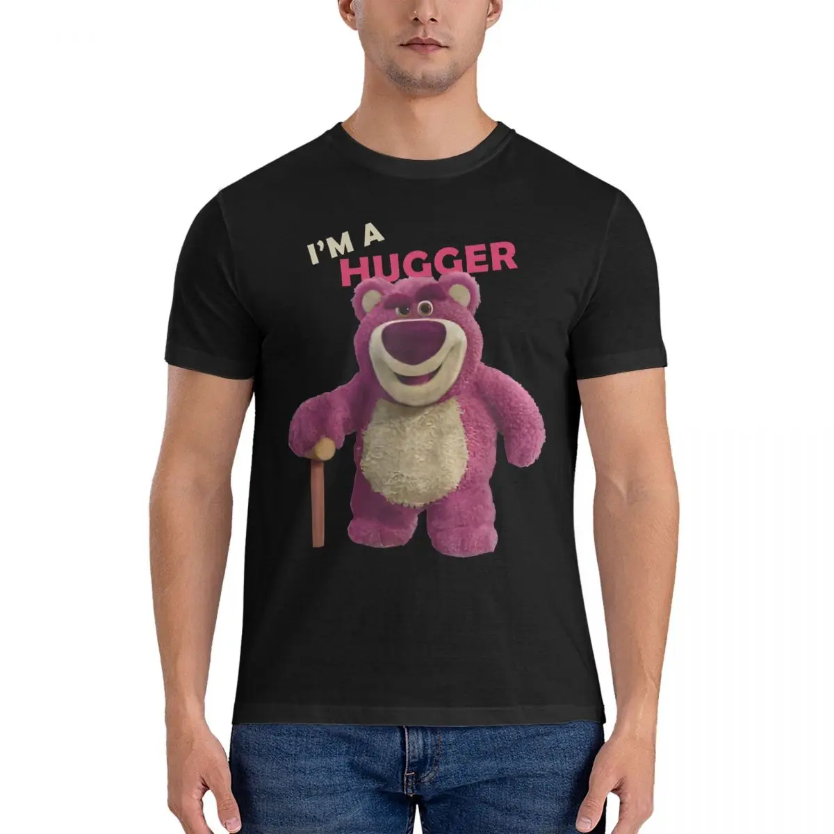 3 Lotso I'm A Hugger T-Shirts for Men Disney Toy Story Funny Pure Cotton Tees Crew Neck Short Sleeve T Shirts Printed Clothing