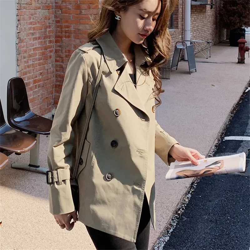 Spring Autumn Short Windbreaker Coat Women 2024New Fashion Loose Leisure Jacket Double-Breasted Pure Colour 3XL Outerwear Female