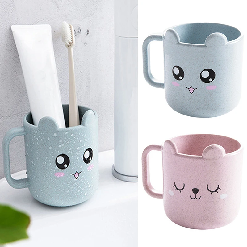 Taza para enjuague bucal con expresión de dibujos animados de paja de trigo, taza creativa para cepillado de niños, taza de plástico para cepillo de dientes, accesorios de baño