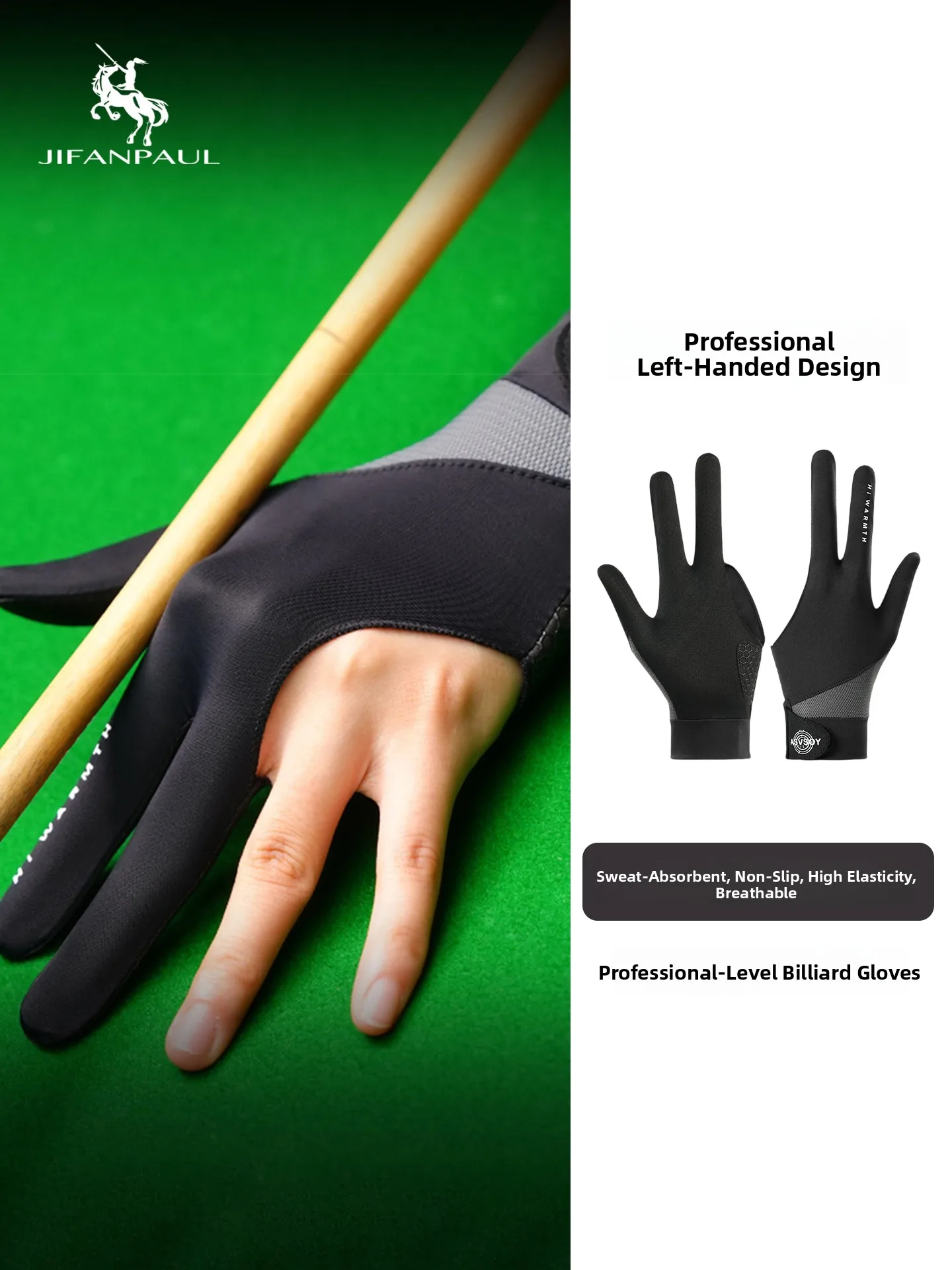 Billiard Gloves Men's Thin Breathable Ice Silk Three-Finger Anti-Slip Wear-Resistant Snooker Competition Two-Finger Full- Finger