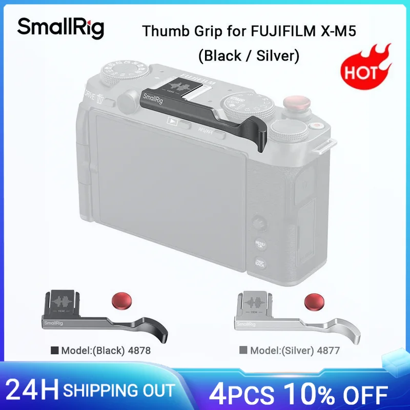 Uchwyt na kciuk SmallRig do aparatu FUJIFILM X-M5 z wbudowanym przyciskiem spustu migawki (czarny/srebrny) 4878/4877