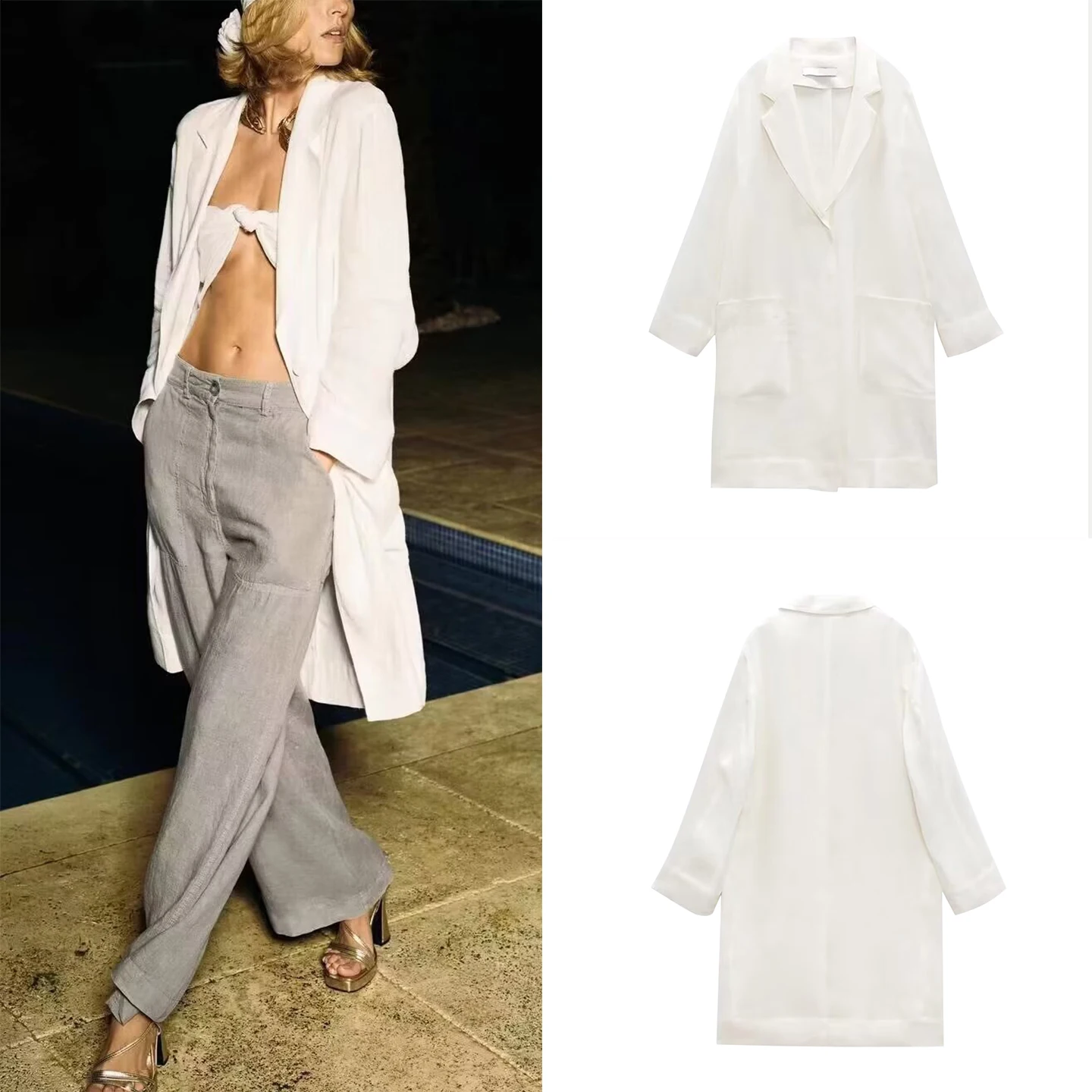 

Z 2025 New Sle Women's Casual Versatile Faionable Coat Outerwear Polyester Fiber Long Sve Midi Length Single Button