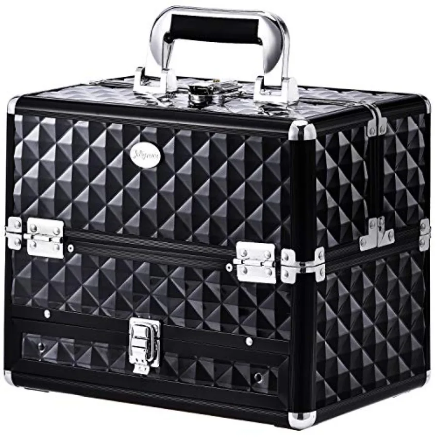 

Makeup Train Cases Professional Travel Makeup Cosmetic Cases Organizer Portable Box with Drawer Black