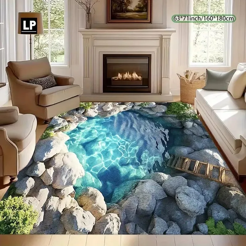 3D Fish Pond Living Room Children's Room  Kitchen Carpet Floor Carpet Home Bathroom Carpet Angler Enthusiast