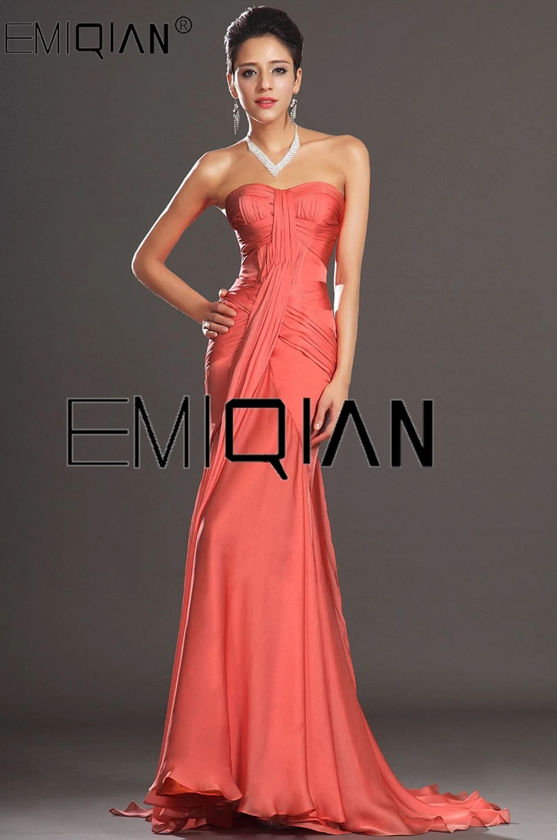 New Arrival Strapless Mermaid Evening Gowns Sweetheart Neckline Orange Chiffon Evening Dress