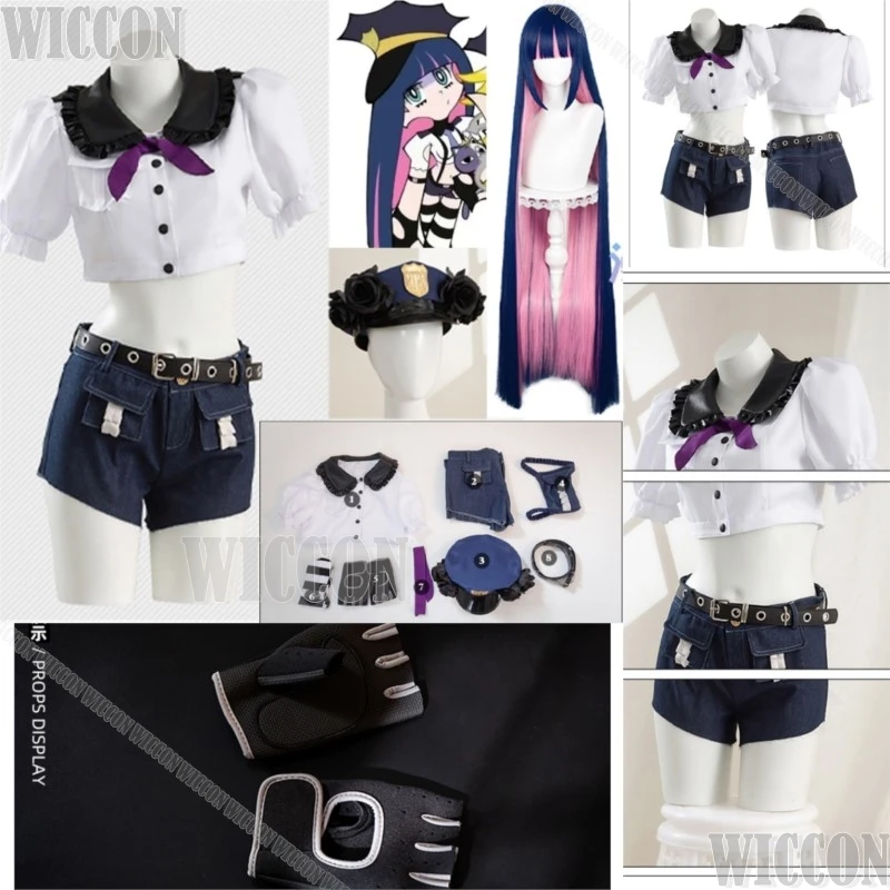 

Stocking Policewoman Uniform Anime Panty Cosplay Stocking Full Set Hat Shirt Pant Girl Women Wig Prop Carnival Outfit Customized
