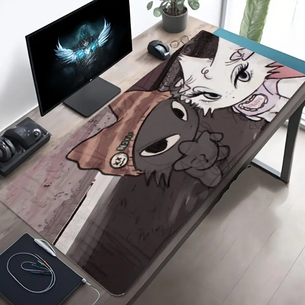 XXL Gaming Desk Mat Kawaii Sketch Cat Angel Devil My Melody Star Print Non Slip Rubber Keyboard Mouse Pad for PC Gamer Table