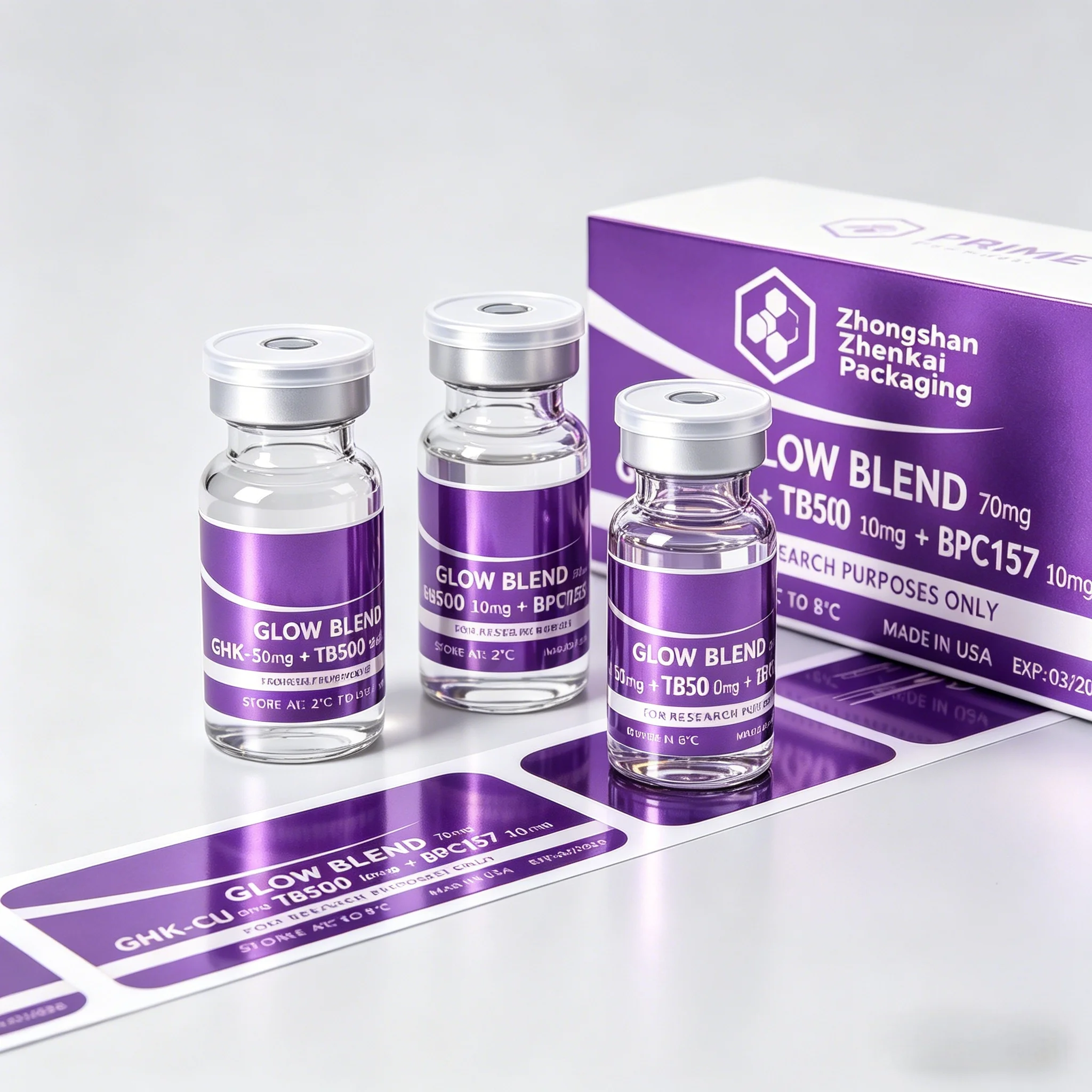 Custom Peptide Bottle Labels & Boxes,HD Waterproof Vinyl Stickers for 3ml 10ml Beauty Fitness Supplement Vials