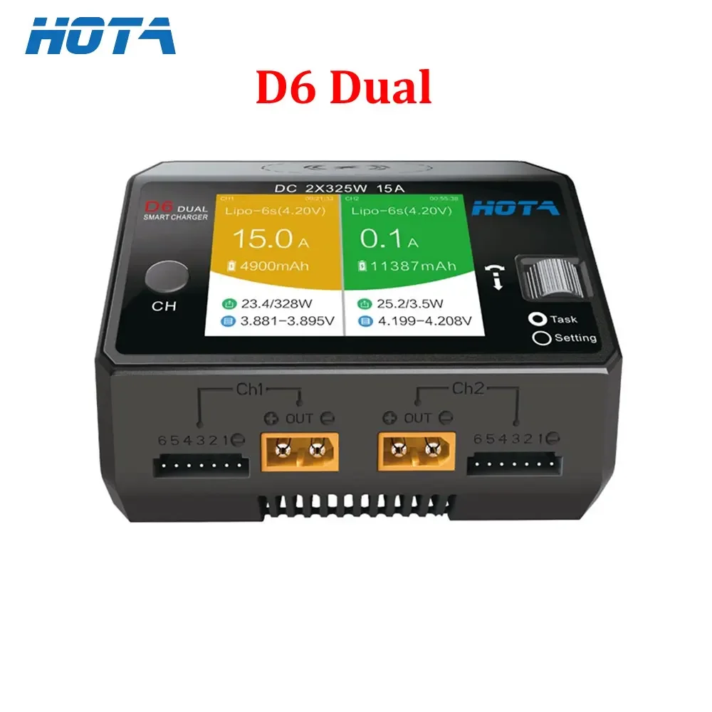 HOTA D6 Dual Smart Battery Charger DC 650W 15A Built-in Micro USB for 1-6S LiPo LiHV NiZn NiCd NiMH Battery