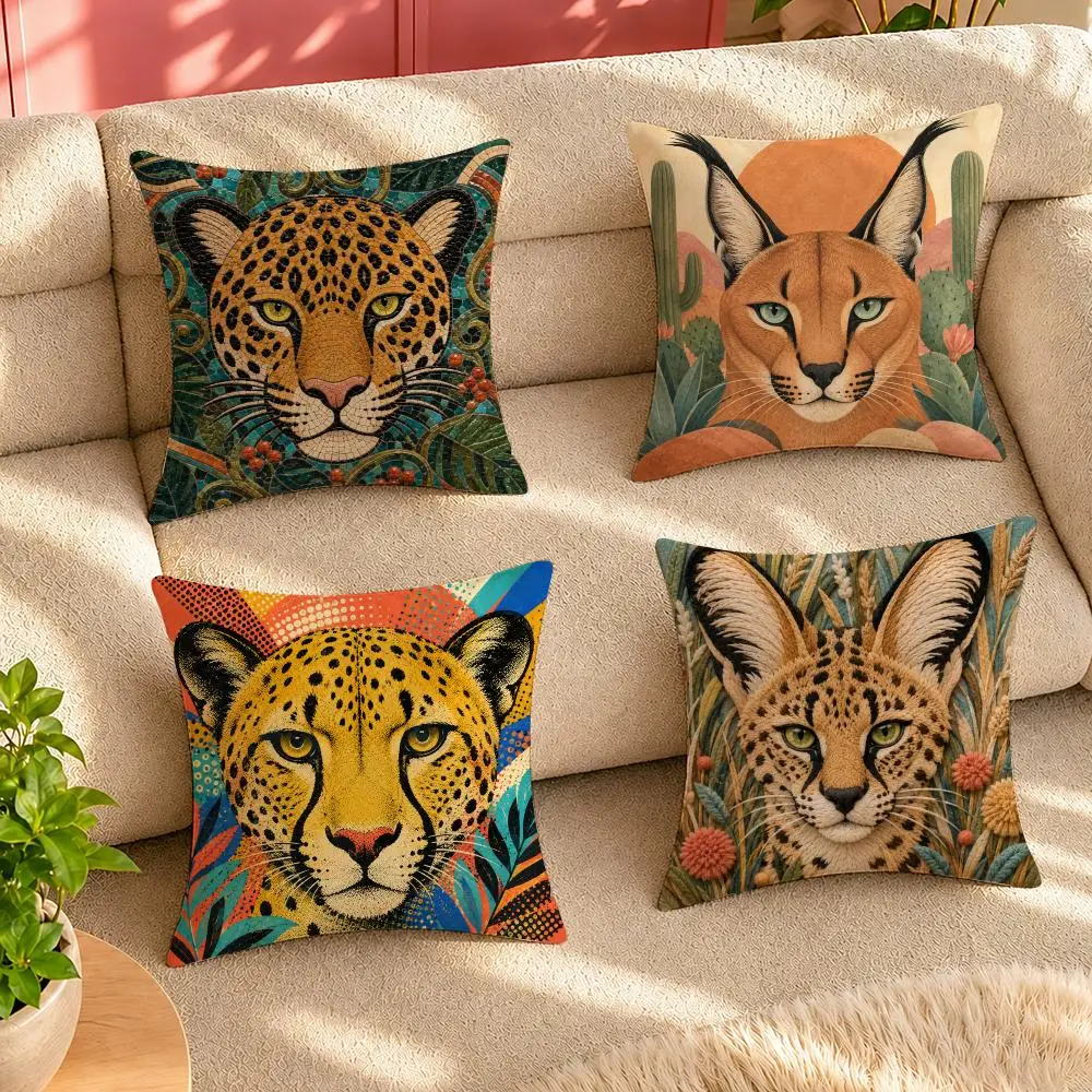 Wild Cat Wall Art Decor Cushion Cover Case Anti-dustmite Pillowcase Invisible zipper silky short plush Sofa cushion cover