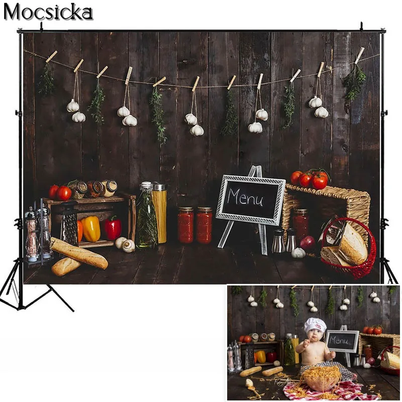 Newborn Kitchen Photography Background Wooden Door Backdrop Baby Shower Children Portrait Party Decorative Props Photo Studio