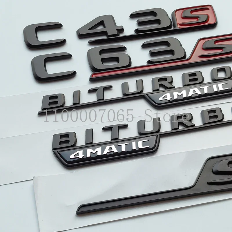 2017 Matte Black Letters V8 Biturbo 4matic Emblem for C43 C63S Coupe Car Fender Trunk Nameplate Logo Sticker