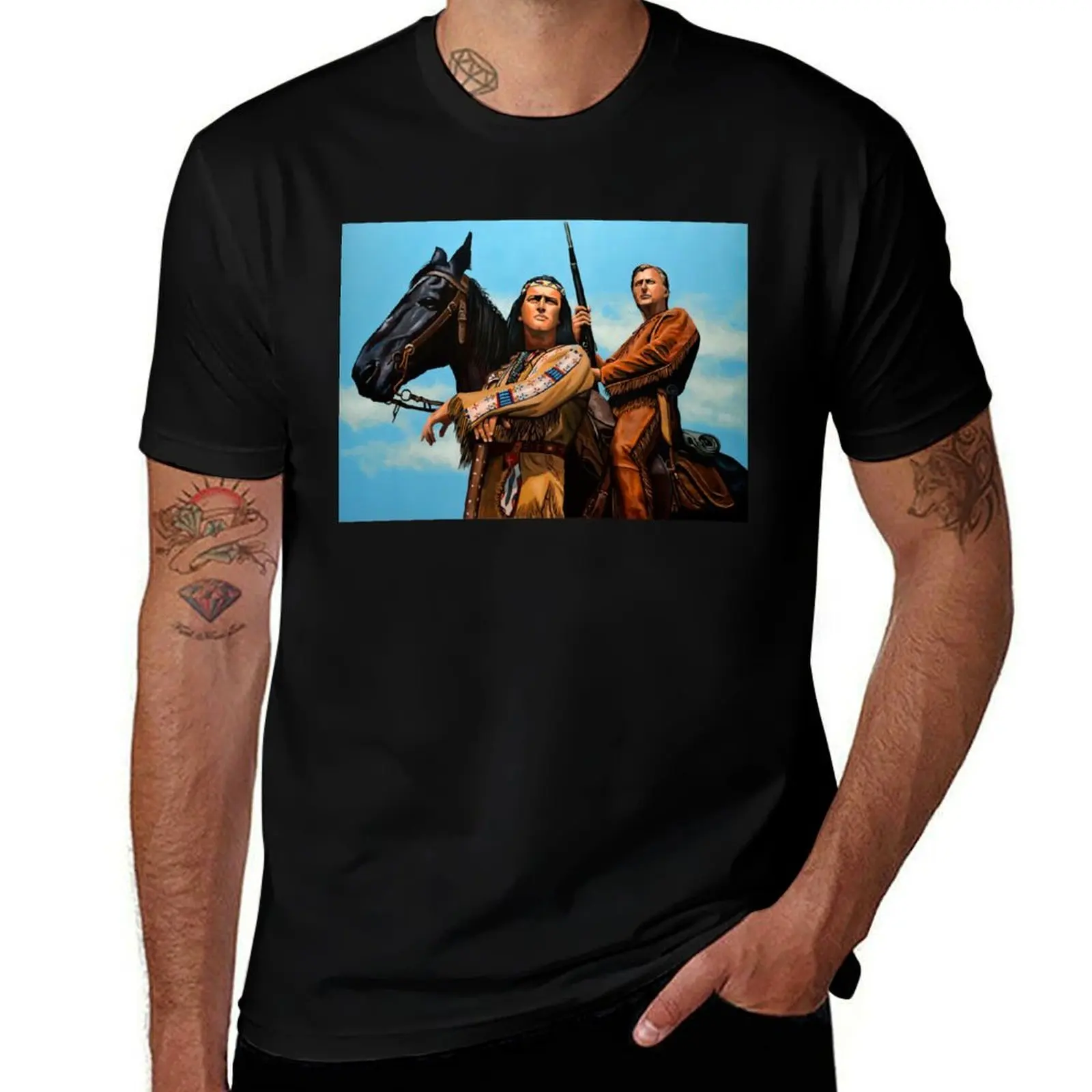 

Winnetou and Old Shatterhand Painting T-Shirt funny t shirts man T-Shirt