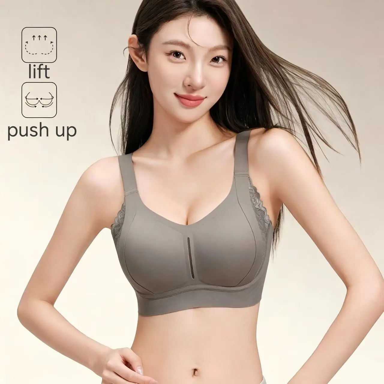 Women's Seamless Fixed Cup Push-Up Bra Anti-Sagging Side Support Lifting Minimizer for Large Bust Comfortable Brassiere