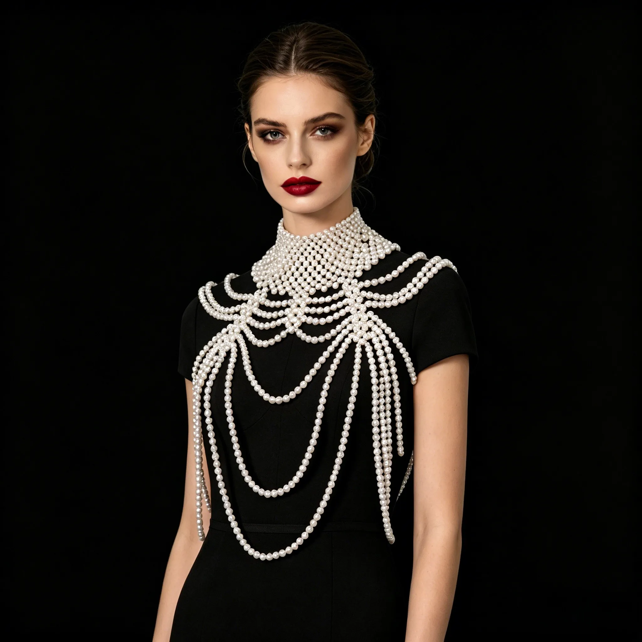 Elegant Pearl Shoulder Cape Collar Bib Statement Necklace Women Vintage Evening Party Wedding Jewelry GP38