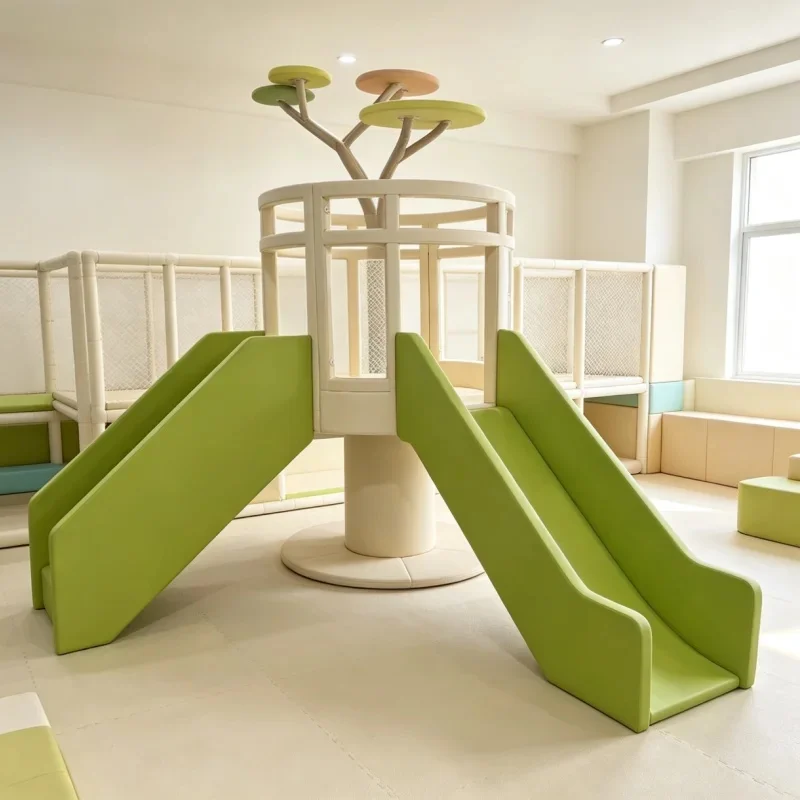Custom Tree House Soft Play Tower with Double Slides  Indoor Foam Play Structure for Toddlers Preschool and Kids Play Center