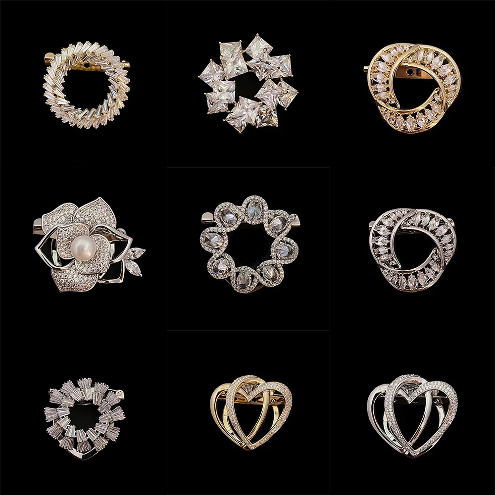 Broche de solapa de perlas de circón con incrustaciones exquisitas para mujer, temperamento de moda, bufanda de seda, joyería de accesorios, venta al por mayor