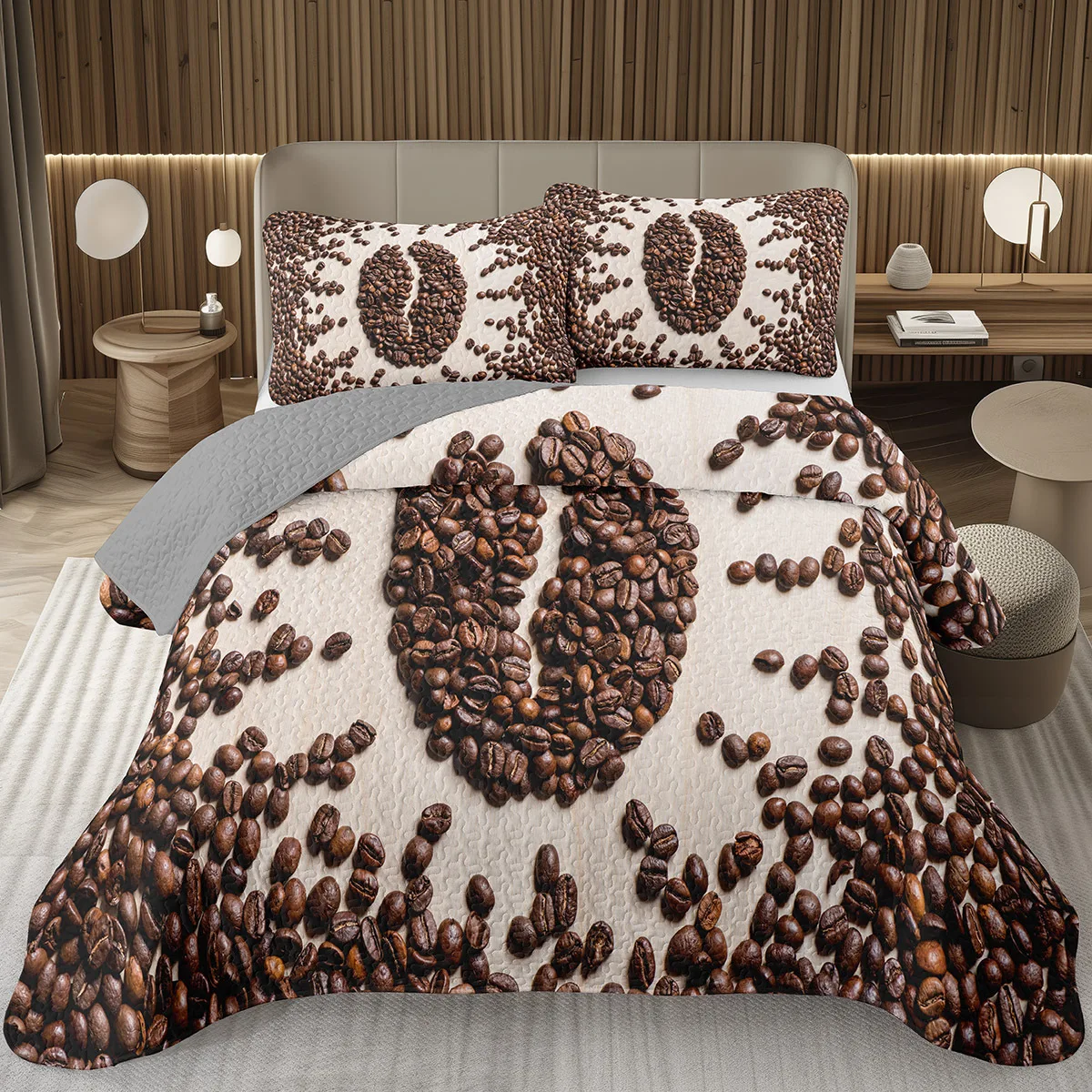 

Single Twin Full Queen King Bedspread Set Coffee Bean Coverlet Set,Coffee Theme Bedding Set Coffee Lovers Gifts Room Decorations