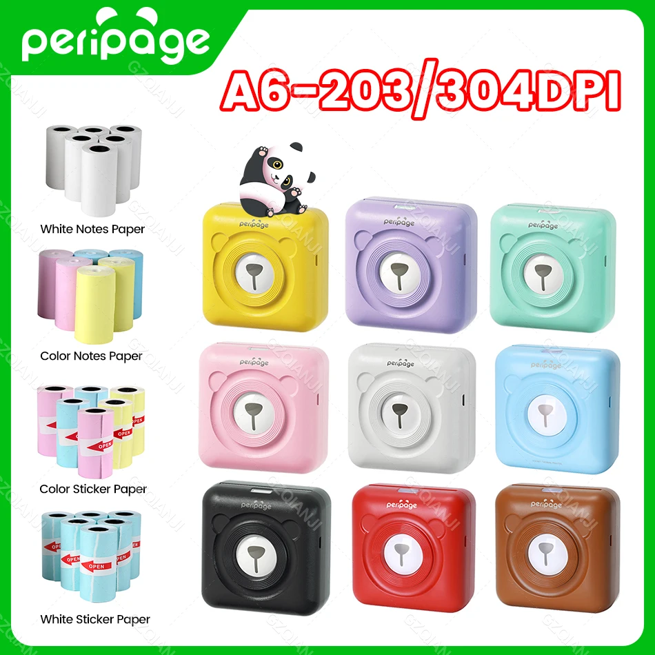 A6 Mini Pocket 304dpi Printer Peripage Thermal Photo Label Printer Color Green Purple Mobile Phone Android IOS Regalo Gift Paper