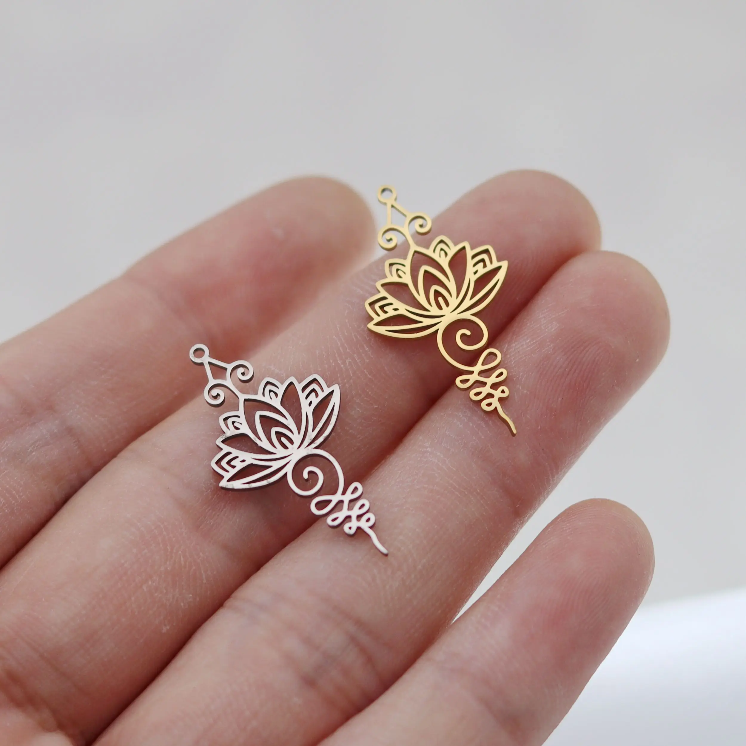 3pcs Stainless Steel Unalome Lotus Flower Charms for Jewelry Making Necklace Earrings Yoga Buddhism Spiritual Amulet diy Pendant