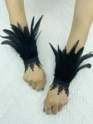 Guantes de manga de plumas naturales, puños de muñeca de encaje, accesorios peludos de manga de piel, disfraz de espectáculo de escenario de carnaval, Cosplay de fiesta