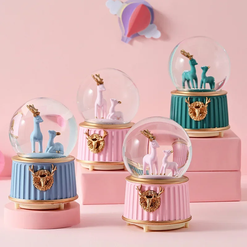 

Creative Unicorn Romantic Couples Lining Crystal Ball Music Box 80 Snowflakes Eight Music Box Home Desktop Decoration Birthday