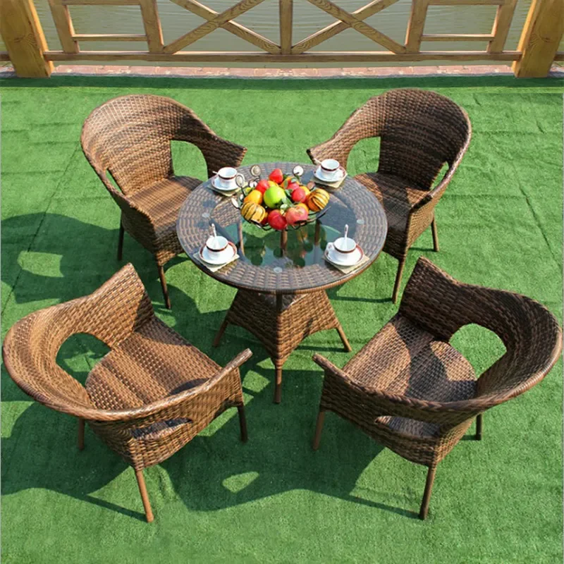 Outdoor Rattan Table and Chair Set 3 Piece Patio Balcony Furniture 5 Piece Combination Hotel Dining Chairs Rattan Art Factory