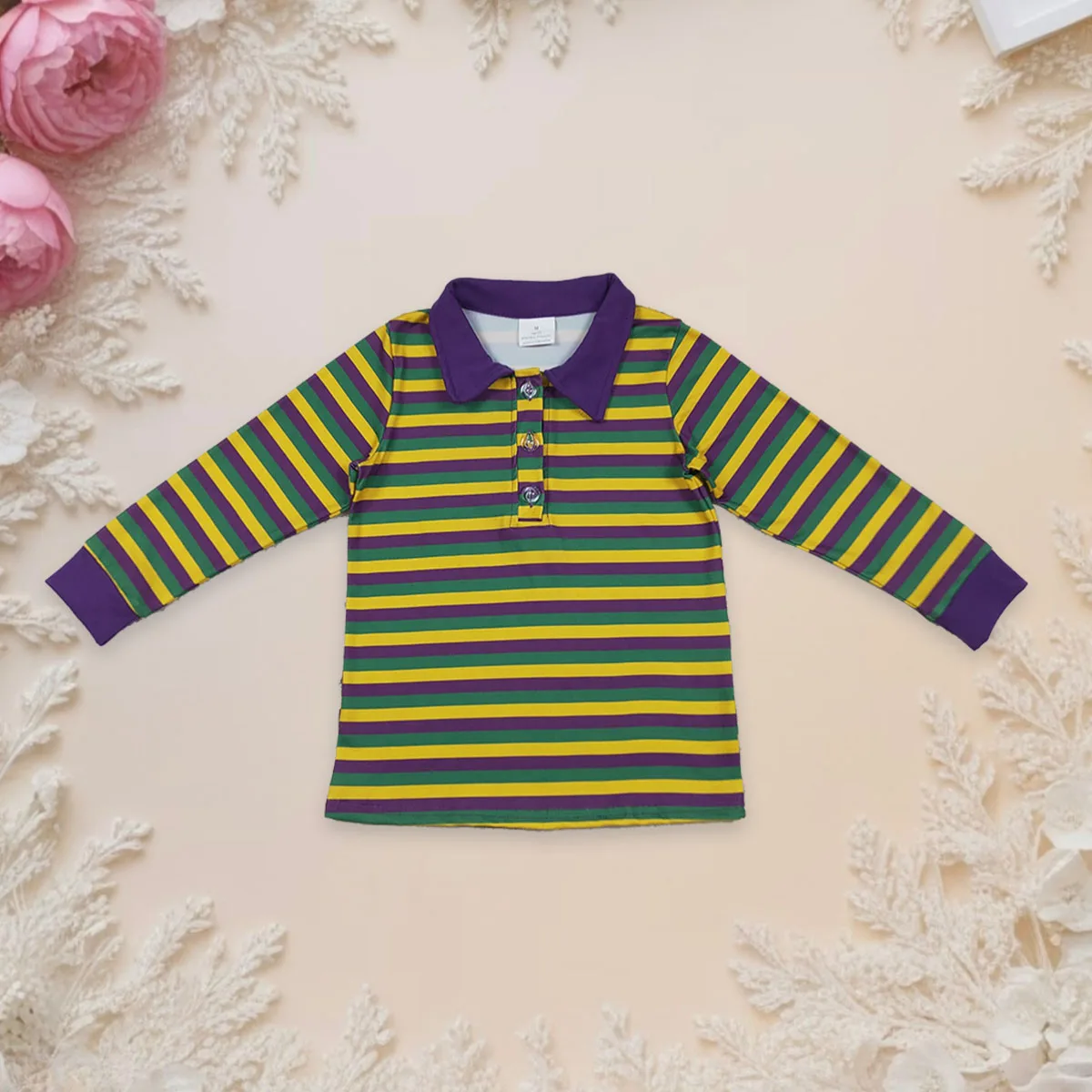 

Baby Boy Long Sleeves Kids Button Pockets Stripe Shirts Children Mardi Gras Tee T-shirts Polo Toddler Pullover Tops Wholesale