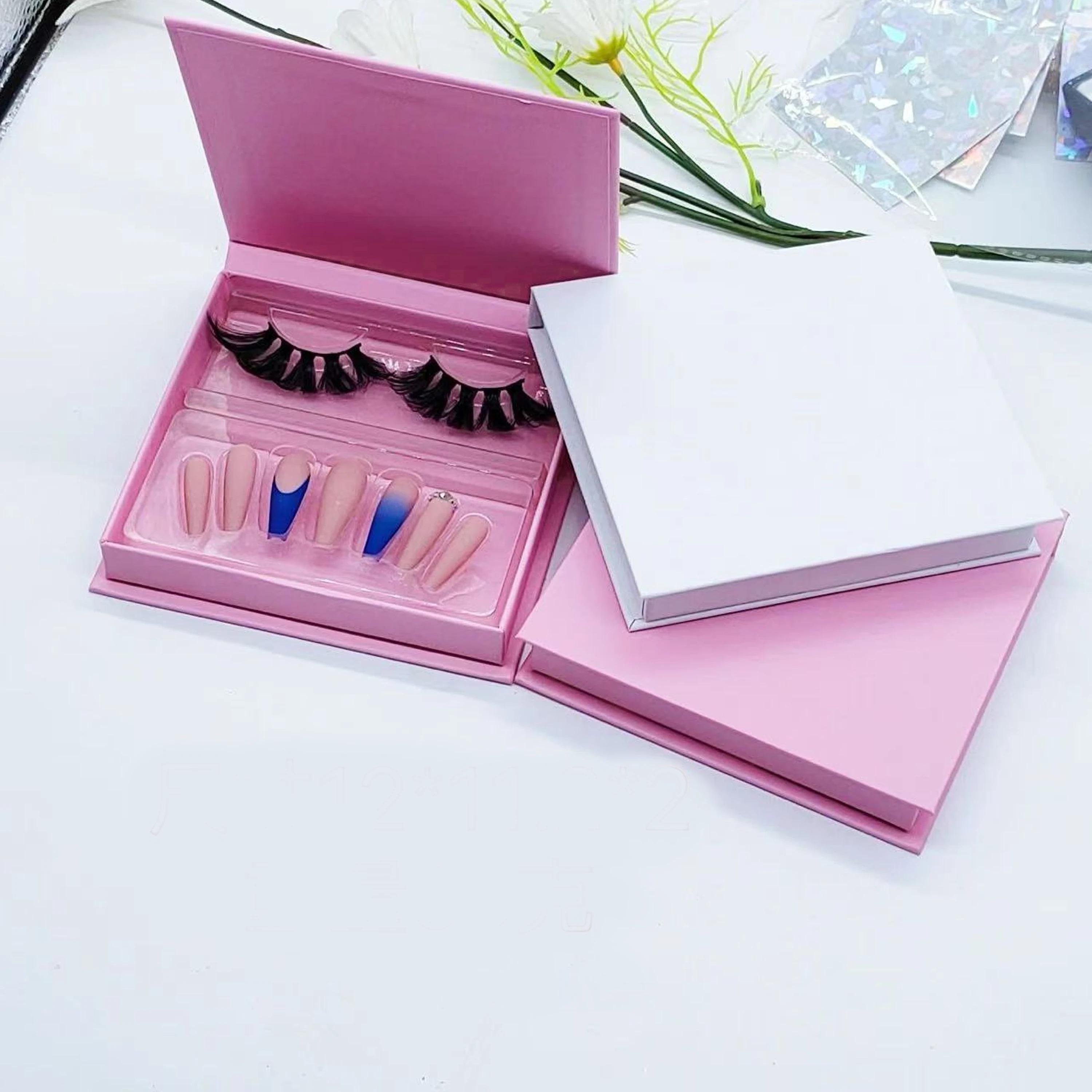 Nail Art Eyelashes Storage Box Packaging Custom Logo Brand Square Clear Boxes Package  Wholesale Vendor Business
